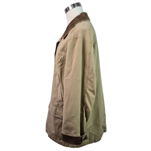 L.L. Bean Khaki Tan Brown Corduroy Trim Vintage Chore Field Barn Jacket Coat L - Picture 3 of 5
